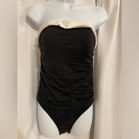 Chaps Black With White Trim Tuxedo Strapless One-piece Swimsuit Size 12 - Picture 7 of 7